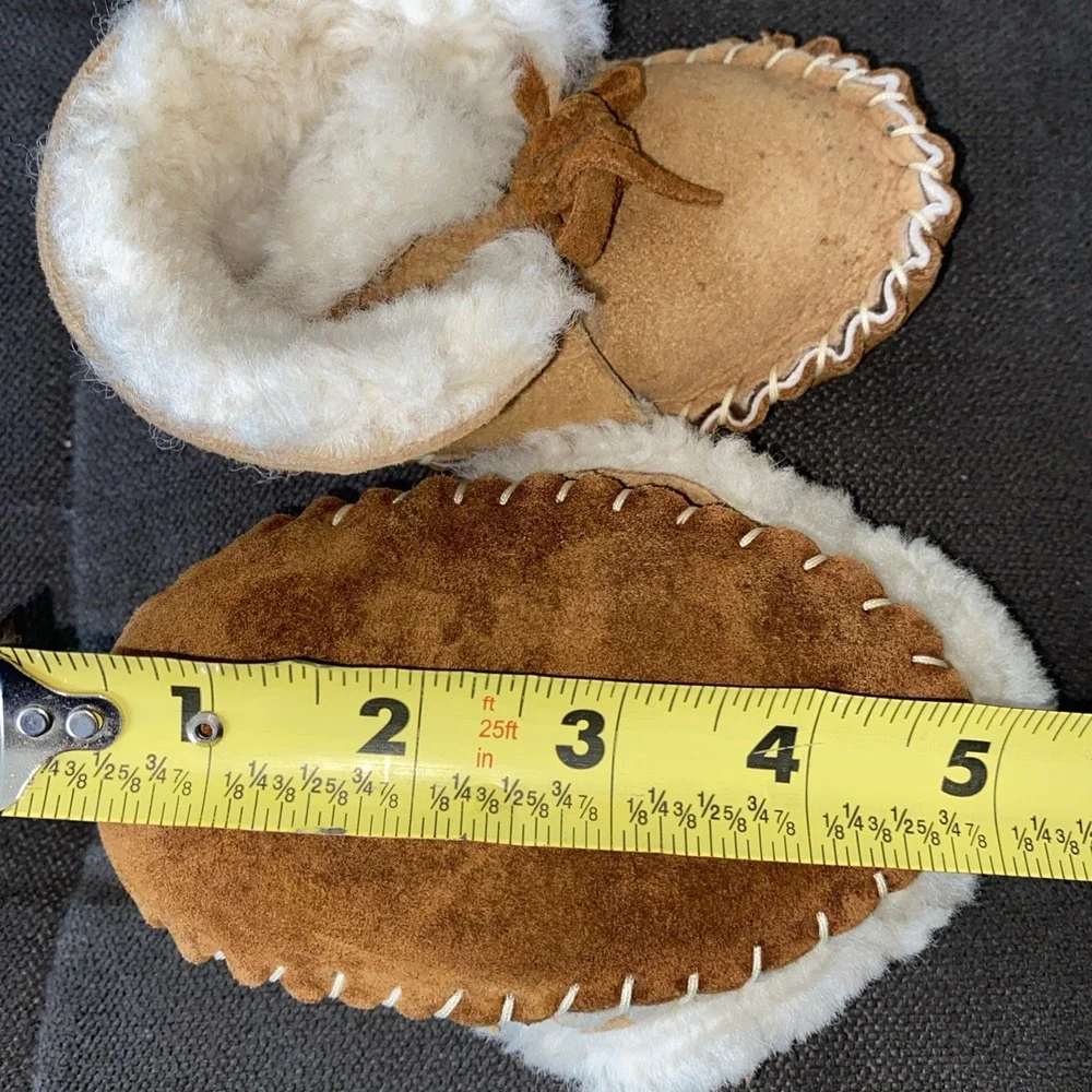 Sheepskin Baby Moccasins Infant Suede Shearling Booties Brown 5